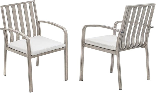 Patio Dining Chairs Set of 2, Aluminum Outdoor Dining Chairs with Thick Cushions, Deep Seating Outdoor Patio Chairs for Table, Sturdy Patio Furniture for Deck, Balcony, Garden, Limed Oak