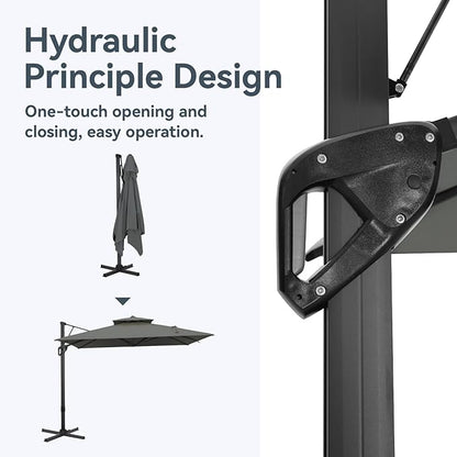GREEN PARTY 10x13 ft Cantilever Patio Umbrella, Rectangle Offset Outdoor Umbrellas with 360° Rotation, 5-Year-Non-Fading Hanging Pool Umbrella for Garden Deck Poolside - Grey