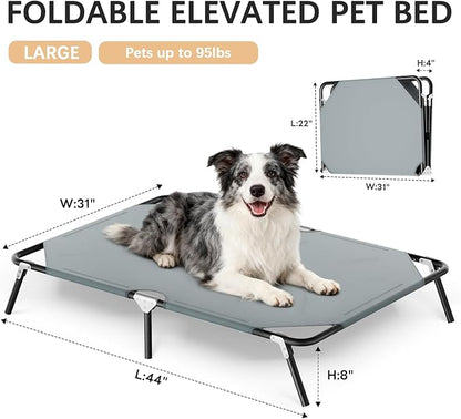 Folding Elevated Dog Bed for Large Dogs, Portable Raised Camping Outdoor Dog Bed, Washable Elevated Pet Beds with No-Slip Feet, Raised Cooling Pet Beds for Indoor & Outdoor Use, Grey, 44 Inches