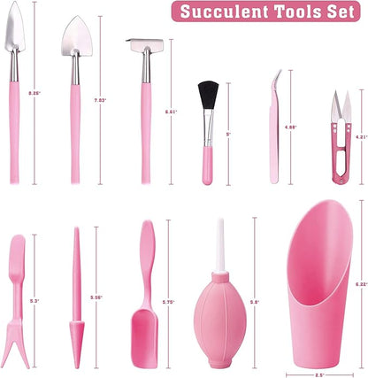 Floral Garden Tools Set,Heavy Duty Gardening Tools for Gardener,Gardening Gifts for Women,Storage Tote Bag,Sleeves,Gloves,Trowel,Transplanter,Rake,Weeder,Cultivator,Pruner,Succulent Hand Tools,Pink