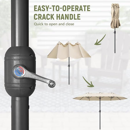 Outdoor Patio Umbrella, Table Umbrella with Push Button Tilt and Crank, 8 Ribs Market Umbrella