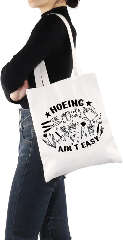 G2TUP Gardener Gift Hoeing Ain’t Easy Reusable Canvas Tote Bag Garden Lover Gift Gardening Shopping Handbag Bag
