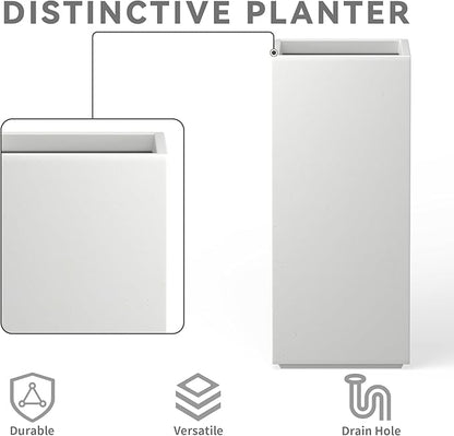 Kante 27.6" H Tall Rectangular Concrete Planter, Modern Square Diameter Plant Pot with Drainage Hole and Rubber Plug for Indoor Outdoor Home Patio Garden, Pure White