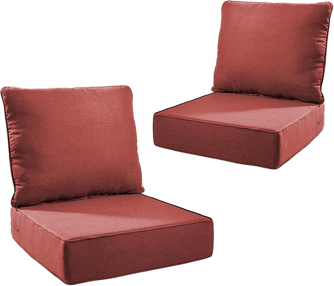 Outdoor Cushion Set for Furniture Patio Furniture, UV Resistant, Water Resistant - 6 Inch Thick Foam Garden Cushions– 22x24 Inch Patio Seat Covers for Chair/Sofa/Couch | Red | 2-Pack |