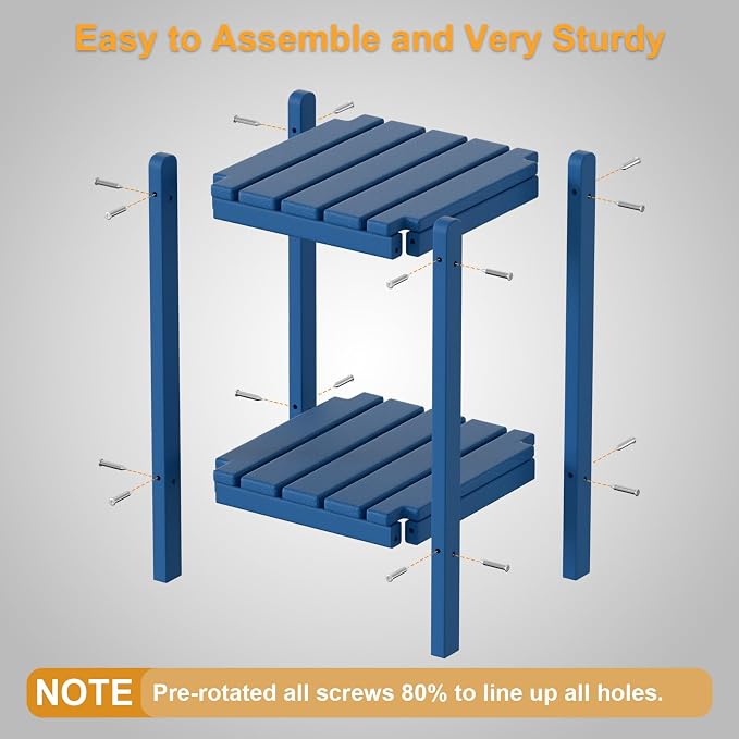 Outdoor Side Table, 26-Inch Tall Patio Side Table, All-Weather HDPE Adirondack Outdoor End Table for Patio Porch Deck Balcony Pool, Navy Blue