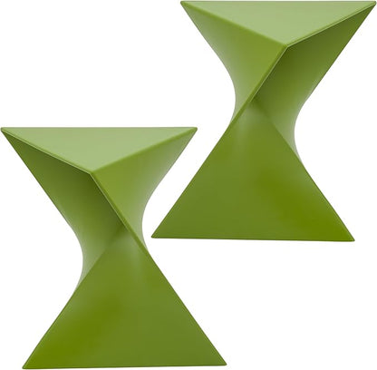 LeisureMod 15.75" Stackable Weather-Resistant Plastic Triangular Side Table - Accent End Table for Indoor & Outdoor Use (Green, Set of 2)