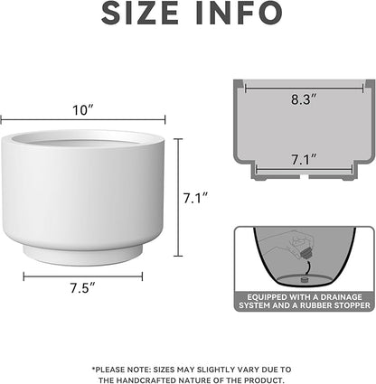 Kante 10 Inch Dia Concrete Planter, Round Pedestal Design Garden Pot for Indoor Outdoor Plants, Modern Flower Pot with Drainage Hole and Rubber Plug, White