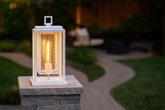 Hinkley Republic Medium Pier Mount Outdoor Lantern - Low Voltage, LED Included, Composite, Clear Seedy Glass Panes, Anti-Fading Finish -Textured White Finish