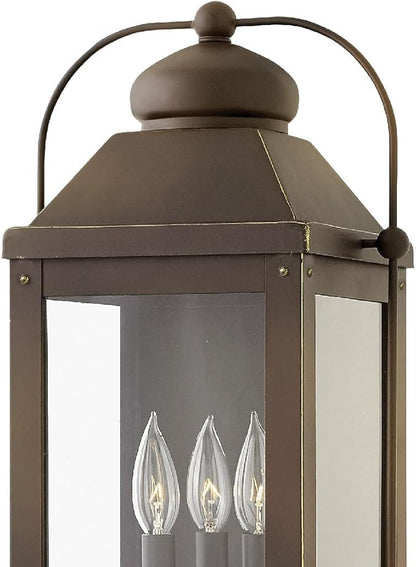 Hinkley Anchorage Large Wall Mount Outdoor Lantern - Aluminum, Clear Glass, Arched Carriage Handle, LED Included - Light Oiled Bronze Finish