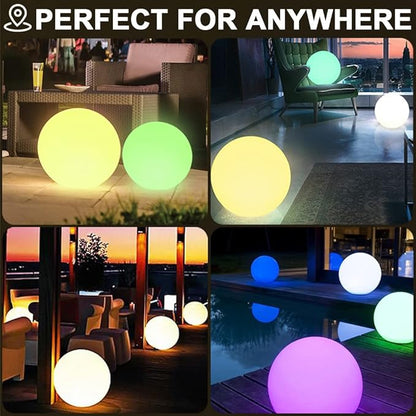 12-in LED Glowing Ball Light, Rechargeable LED Globe Orb Light w/Remote (1PC) and and 14-in Glowing LED Ball Light, Rechargeable Dimmable RGB Color Changing Globe Orb Light w/Remote (1PC)