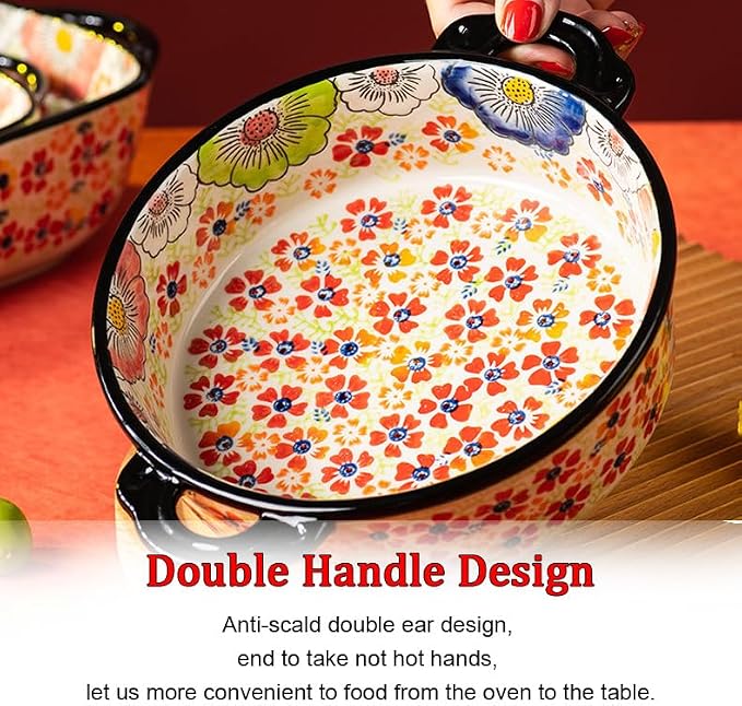 Baking Dishes For Oven, 1 Quart Round Casserole Dishes For Oven-colored flowers C-round 950ml