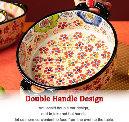 Baking Dishes For Oven, 1 Quart Round Casserole Dishes For Oven-colored flowers C-round 950ml