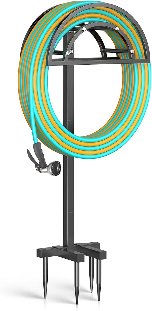 OLV Garden Hose Holder, Heavy Duty Freestanding Outdoor Water Hose Holder Stand Holds 150-ft Hoses, Detachable Metal Garden Storage Hanger Rack Organizer for Outside Yard Lawn Farm