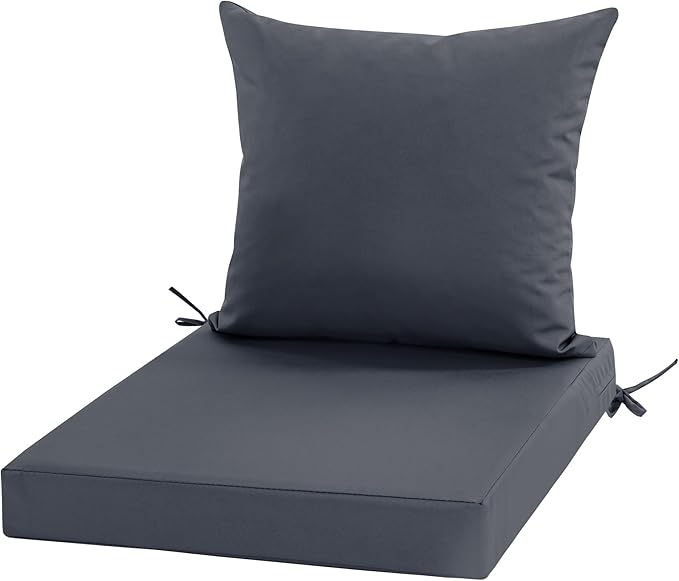 24x24 Inch Outdoor Cushions for Patio Furniture, Waterproof Outdoor Chair Cushions w/Fade-Resistant, Removable & Machine-Washable Covers, Deep Seat Sofa/Couch Pads Replacement, Dark Grey