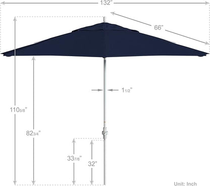 California Umbrella 11Ft Premium Patio Umbrella, Hand-Crank, Tilt-Collar, White Frame, Solution Dyed Navy Fabric