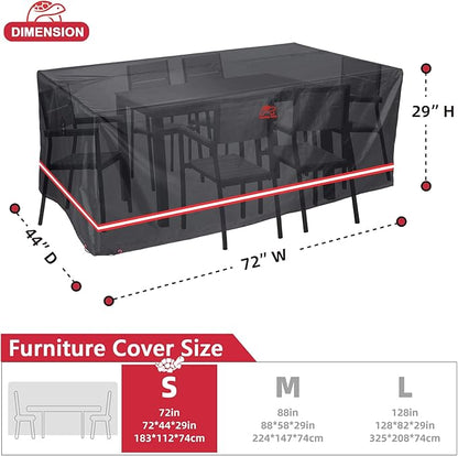 Turtle Life Patio Furniture Sets Cover, Heavy Duty Rectangular Durable Waterproof Outdoor UV Resistant Anti-Fading Dining Table Chairs Furniture Cover, Black, 72"L x 44"W x 29"H