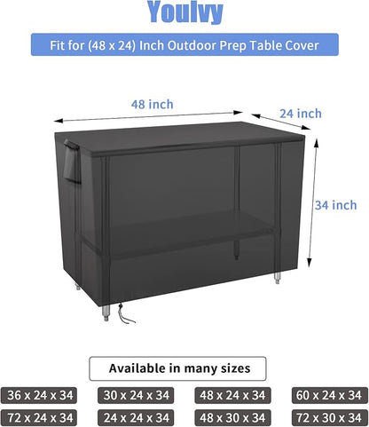 Outdoor Prep Table Cover 48 Inch,Waterproof Fadeproof UV Resistant Patio Stainless Steel Metal BBQ Table Cover All Season Protection for Outdoor Table - 48 x 24 x 35 Inch