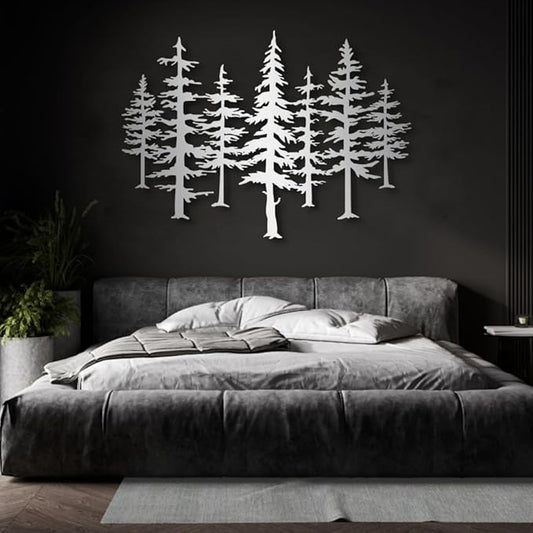 Pine Tree Metal Wall Art, Big Pine Trees Metal Wall Art, Metal Pine Tree Art, Metal Minimalist Pine Wall Decor, Nature and Forest Decor, Tree Decor Wall Hanging, Nature Lover Gift (Sliver, 66"x 47"| 167x121cm)