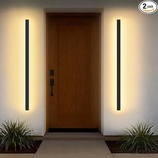 70.87 in Modern Outdoor Wall Lights, 3000K Linear Exterior Wall Light Wall Mount, IP65 Waterproof Long Wall Sconce Light for Front Door, Garage (2 Pack, Black)