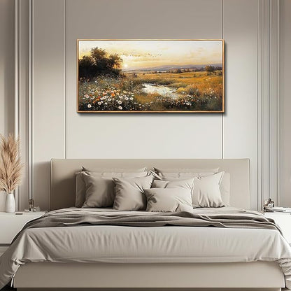 QIYILEXWART Large Wall Art For Living Room Canvas Wall Decor For Bedroom Office Decorations Prairie Puddle Landscape Painting Wall Pictures Modern Aesthetic Room Home Decor Artwork Wood Framed