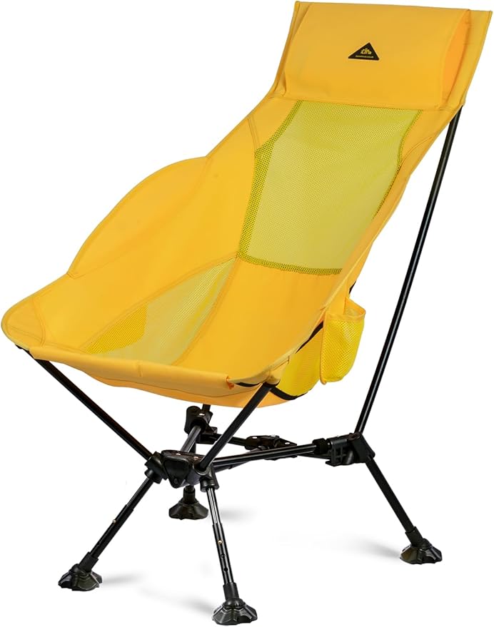 iClimb Ultralight Compact Camping Folding Beach Chair with Anti-Sinking Large Feet (Yellow - Triangular Frame High Back - 2PC)