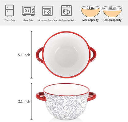 Selamica Ceramic Soup Bowls with Handles, French Onion Soup Crocks 20 OZ, Oven Safe Soup Bowls for French Onion, Chili, Beef Stew, Cereal, Pot Pies, Set of 4, Assorted Colors