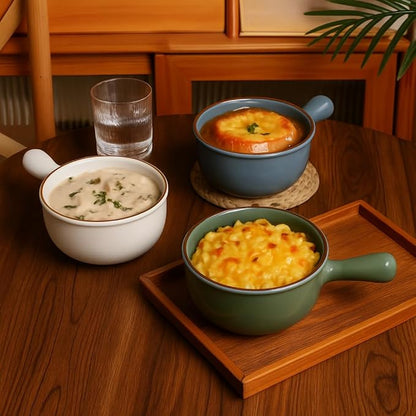 MONITO 16Oz French Onion Soup Bowls, Ceramic Soup Bowls with Handles, Stackable Soup Crocks Oven Safe for Chili, Beef Stew, Cereal,Casseroles Microwave & Dishwasher Safe, Set of 4