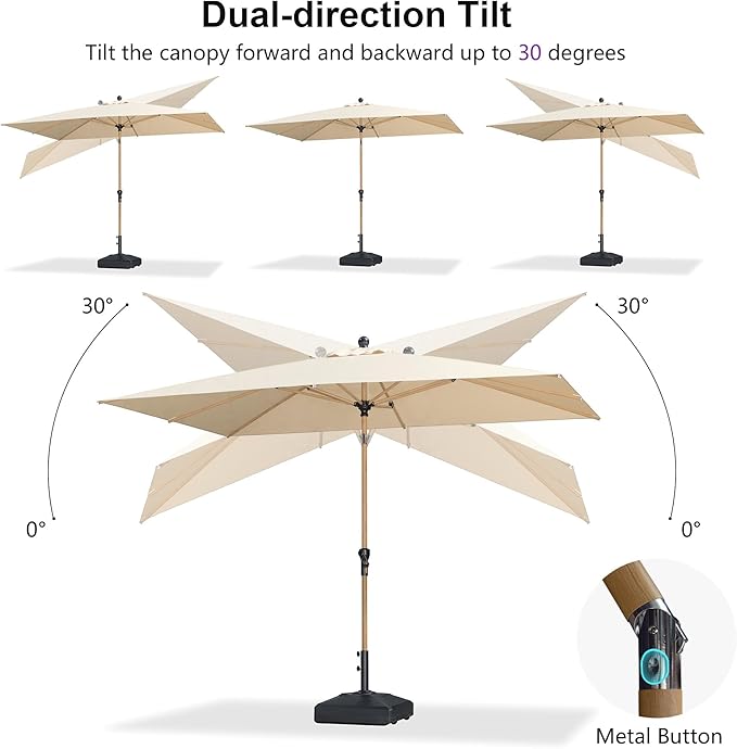 PURPLE LEAF 6.5' x 10' Patio Umbrella Outdoor Table Umbrella Aluminum Market Umbrella with Push Button Tilt & 8 Sturdy Ribs and Crank Rectangular Sun Umbrella for Pool Backyard Beach, Beige
