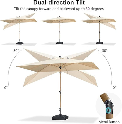 PURPLE LEAF 6.5' x 10' Patio Umbrella Outdoor Table Umbrella Aluminum Market Umbrella with Push Button Tilt & 8 Sturdy Ribs and Crank Rectangular Sun Umbrella for Pool Backyard Beach, Beige