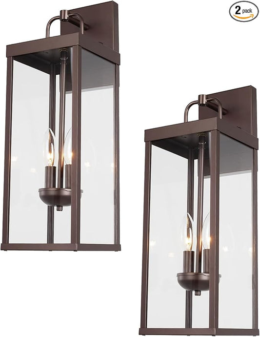 Outdoor Wall Sconce Lights, 20 Inch Tall Transitional Exterior Wall Lighting with Clear Glass, Modern Bronze Carriage Lantern Lamps Outside for Front Porch Garage Garden Patio Corridor Doorway