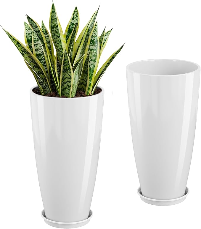 QCQHDU 21 inch Tall Planters for Outdoor & Indoor Plants, Set of 2 Large Outdoor Planters with Drainage Hole for Front Porch, Patio, Garden, White
