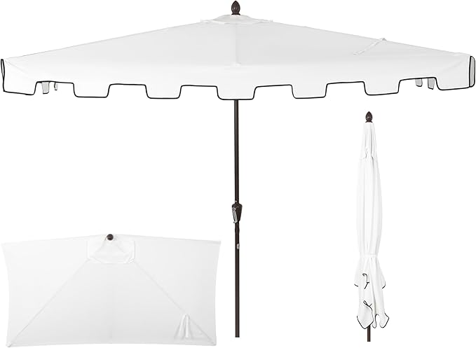 JONATHAN Y Half Umbrella UMB1200D Sidney 9 ft. Classic MidCentury Rectangular Market Patio with Crank, Wind Vent and UV Protection in White/Black
