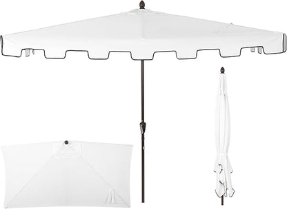JONATHAN Y Half Umbrella UMB1200D Sidney 9 ft. Classic MidCentury Rectangular Market Patio with Crank, Wind Vent and UV Protection in White/Black