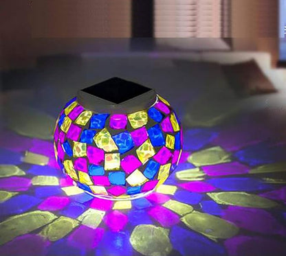 Waterproof Color Changing Table Lamp, Solar Powered Mosaic Glass Ball LED Garden Lawn Night Light Lamps, Party Lights for Home,Yard, Indoor,Outdoor Decoration Lights (Blue+Purple+Yellow)