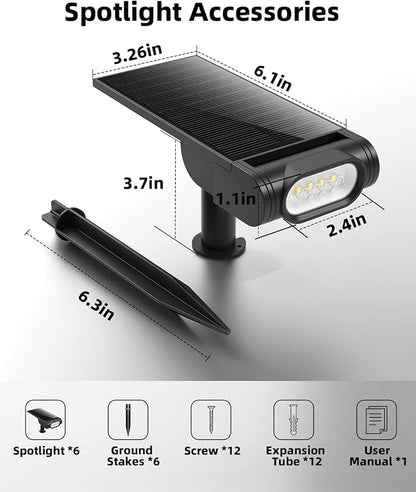 EZVALO Solar Spot Lights Outdoor IP67 Waterproof, Adjustable Solar Landscape Lights, 3 Lighting Modes Solar Spotlights for Outside Yard Garden Plant Trees Pathway Flag (Cool White-6Pack)