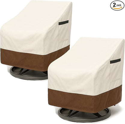 Waterproof Patio Chair Covers, 26W x 27D x 34.3H inches Heavy Duty Outdoor Furniture Protection Cover Weather Resistant 600D Oxford 2-Pack, Beige and Brown