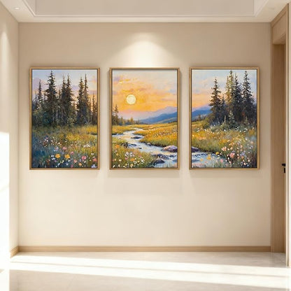 IARTTOP Extra Large Mountain Landscape Wall Art Framed 24x36 Inch Abstract Forest Canvas Wall Decor Sunset Nature Scenery Artwork for Living Room Bedroom Set of 3