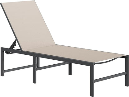 Amopatio Outdoor Lounge Chairs Poolside Chaise Lounge for Patio | Weather Resistant Rust Free Frame Breathable Textilene 5-Position Adjustable Backrest 400 LBS Capacity