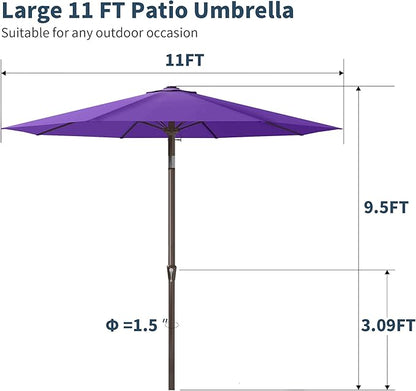 PatioKingdom 11FT Patio Umbrella,Outdoor Umbrella with Push Button Tilt and Crank,Market Table Umbrella with 8 Sturdy Fiberglass Ribs UV Protection(Dark Purple, 11FT)