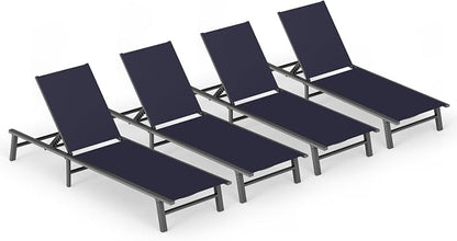Ciokea Foldable Outdoor Lounge Chair Set of 4, No Assembly Aluminum Chaise Lounge Outdoor with 5-Positions, Aluminum Pool Lounge Chairs with Portable Design for Pool, Deck, Beach, Patio (Navy Blue)