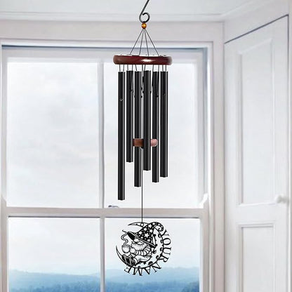 Personalized Customize Name Gnome Wind Chime, Metal Iron 37 Inch Outdoor Memorial Gift for Garden Yard Patio Home Decor, Black，Christmas (Style H)
