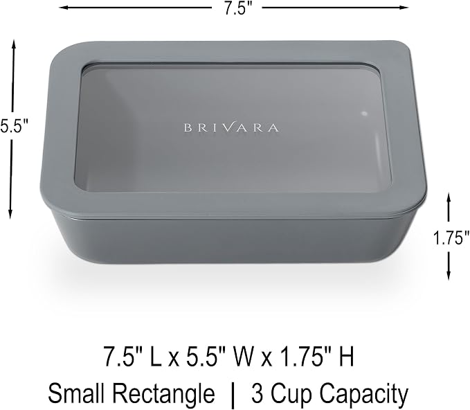 Glass Food Storage Container with Lid, 3-Cup Small Rectangle | Microwave-Safe Airtight Lid, Oven-Safe Ceramic-Coated Glass | Zero Plastic, No PFAS/PFOA/BPA, Reusable [Smoke]