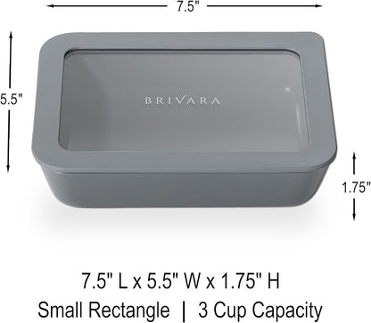 Glass Food Storage Container with Lid, 3-Cup Small Rectangle | Microwave-Safe Airtight Lid, Oven-Safe Ceramic-Coated Glass | Zero Plastic, No PFAS/PFOA/BPA, Reusable [Smoke]
