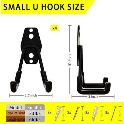 4 Pack Garage Hooks Heavy Duty with Anti-Slip Coating, Steel Utility Ladder Hooks for Hanging Garden Tools, Hoses, Ropes, Bikes and More (3in)