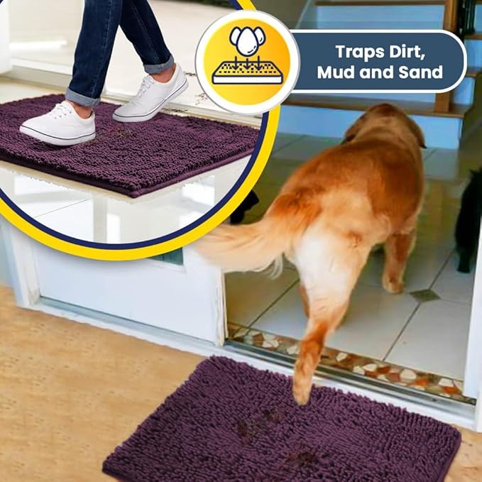 Muddy Mat® | Super Water Absorbent Door Mat Indoor, Microfiber Quick Dry Chenille Entryway Rug,Slip Resistant Front Door Mat,Indoor Mats for Entryway,Machine Washable Pet Rug, Dark Purple 32" x 44"