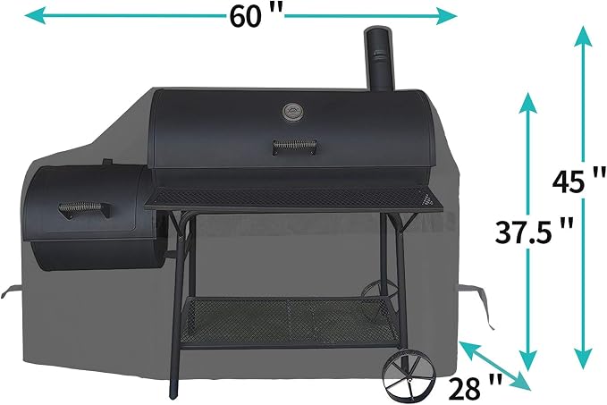iCOVER Offset Smoker Cover 60 inch Charcoal Pellet Grill Covers Heavy Duty Waterproof 600D BBQ Smokers Protection for Brinkmann for Char-Broil for Weber, Nexgrill, New Braunfels for Oklahoma Joe's