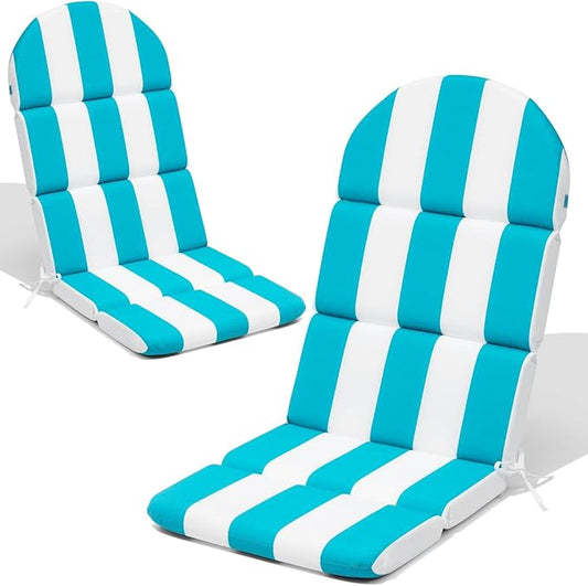 Crestlive 50x19.6 Inch Adirondack Chair Cushion Set of 2, Water Repellent, Fade Resistant, High Back Outdoor Rocking Chair Cushion for Patio, Blue Stripe