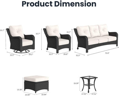 9 Pieces Outdoor Patio Furniture Sets with Rocking Swivel Chairs with 6-inch Thick Cushion and Side Table for Deck Lawn