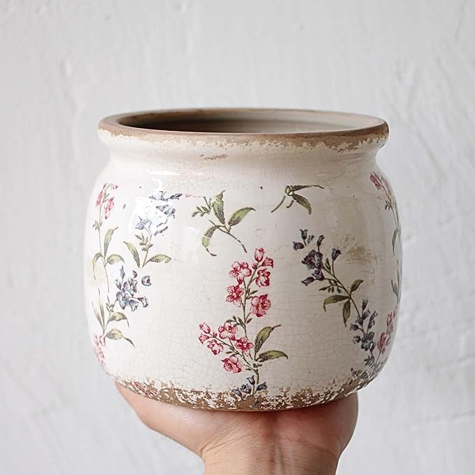 Flower Pots, Vintage Planters for Indoor Plants, 6.29'' Plant Pots with Drainage, Ceramic Pots for Plants, Vase & Planters, Indoor Planter for Home, Christmas Decorations, Purple Red