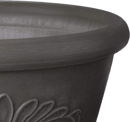 Arcadia Garden Products PSW TA20DC Plastic/Stone/Wood Composite Bulb Pan – No Drainage Hole (Drillable), 8"x3", Dark Charcoal